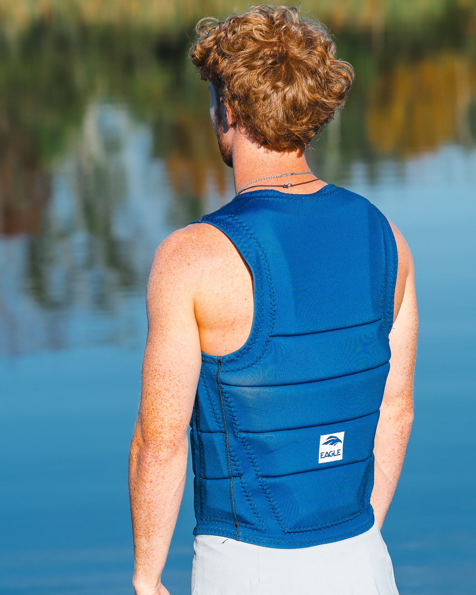 Eagle Mens Solid Impact Waterski, Wakeboard, Wakesurf Competion Vest - Navy - Back