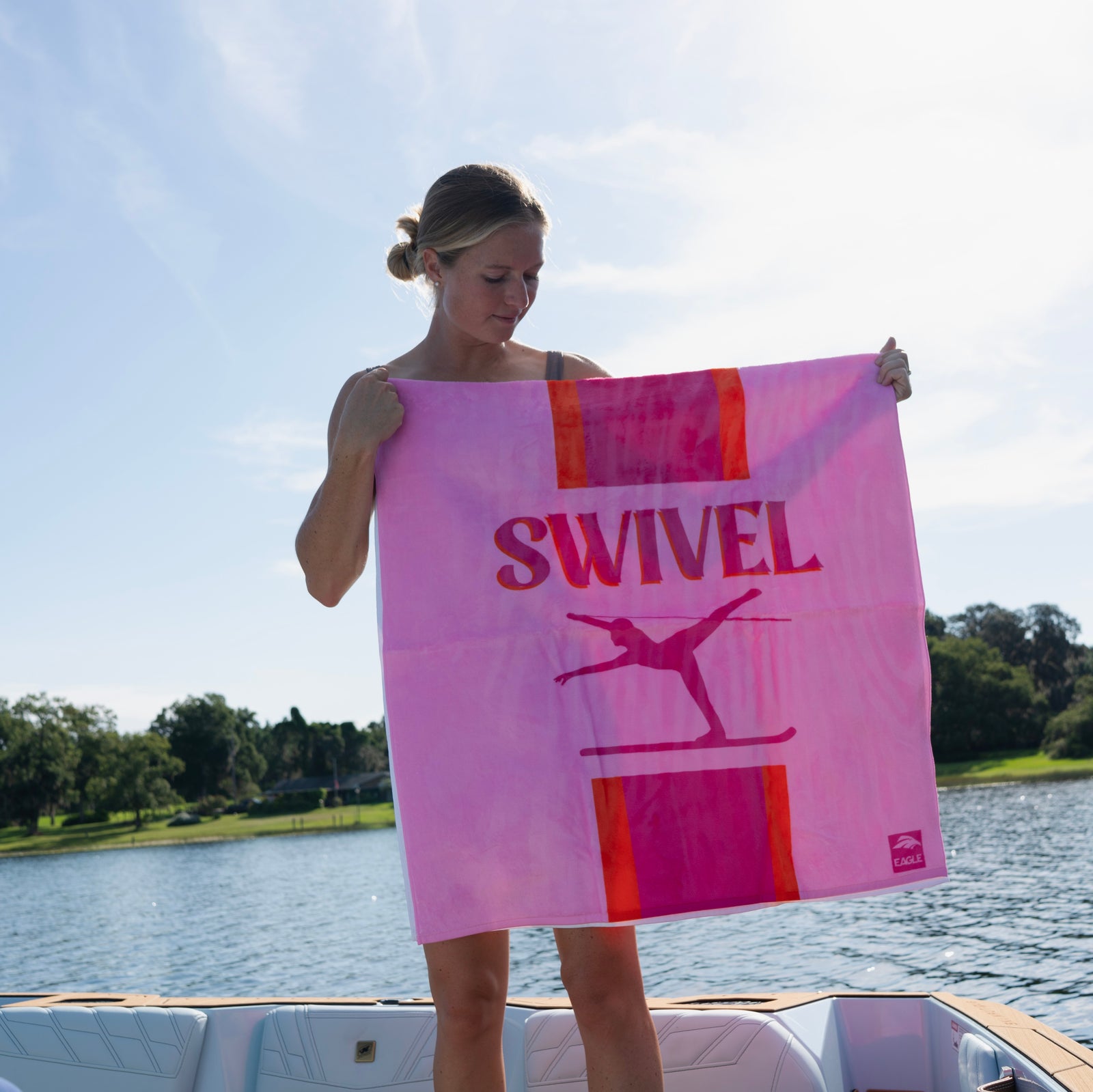 SWIVEL Towel- Pink and Orange Stripe