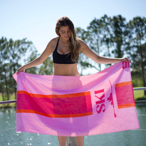 SKI Towel - Pink and Orange Stripe