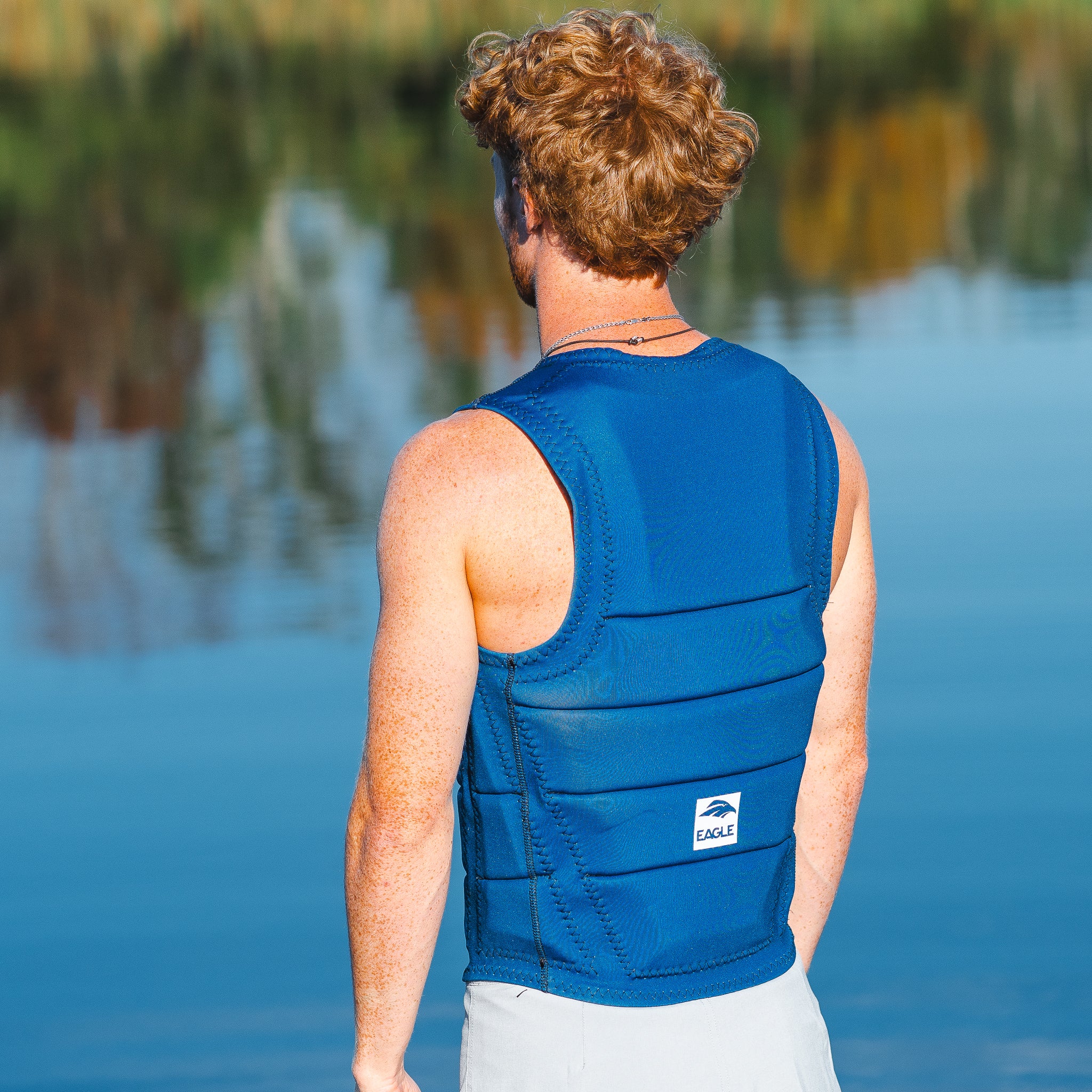 Eagle Mens Solid Impact Waterski, Wakeboard, Wakesurf Competion Vest - Navy - Back