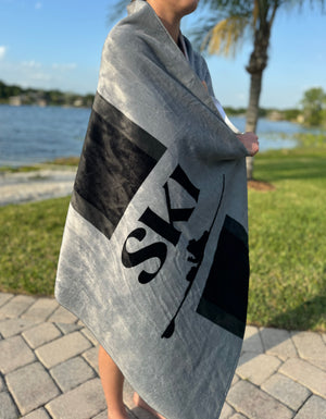 SKI Towel - Black and Grey Stripe