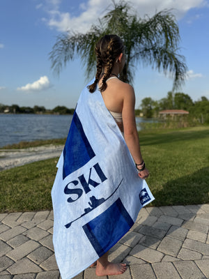 SKI Towel - Light Blue and Navy Stripe