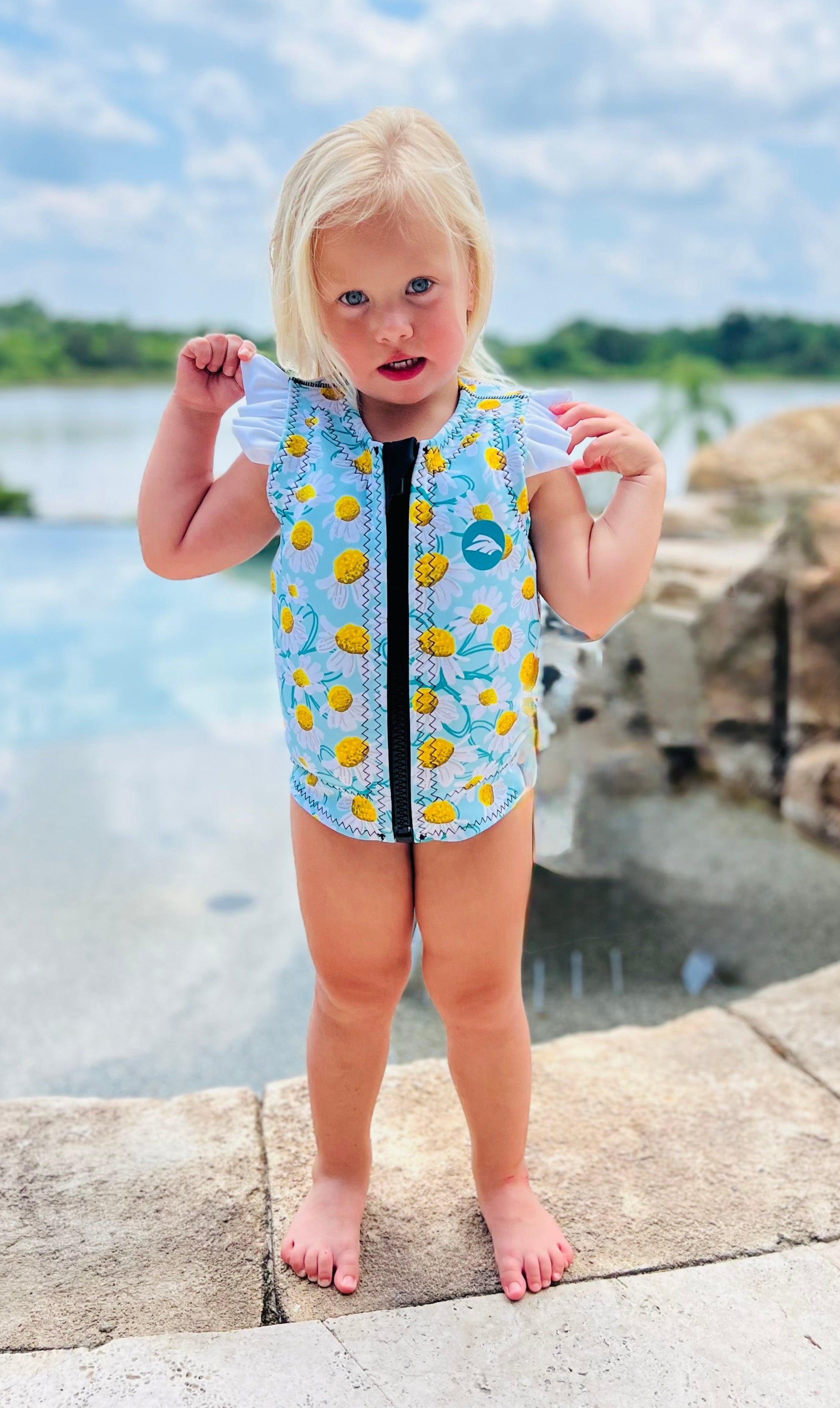 Wild Daisies Girls Vest- Yellow and Teal
